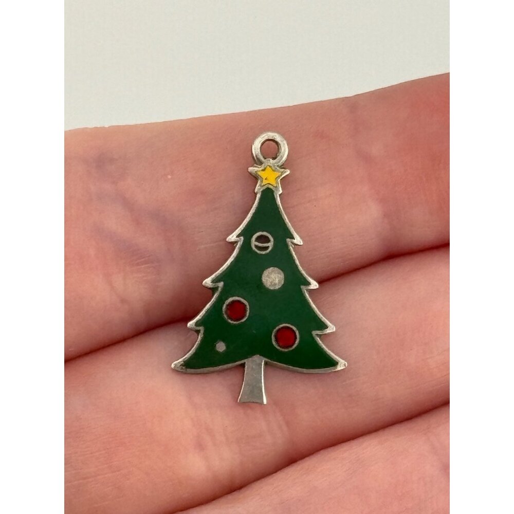 Vintage Beau Sterling Silver Enamel Christmas Tree Charm